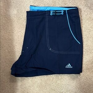 Adidas Dark Blue Sports Shorts with Light Blue Trim